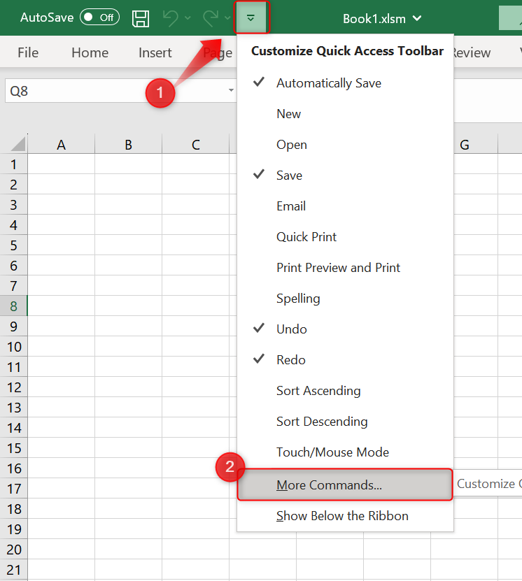 Steps to customize the Quick Access Toolbar. 